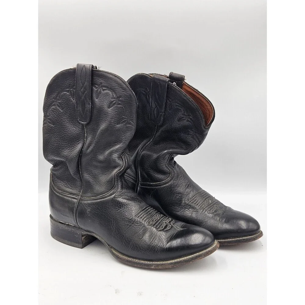 Larry Mahan Men’s Black Leather Cowboy Boots Western Size US 8 D